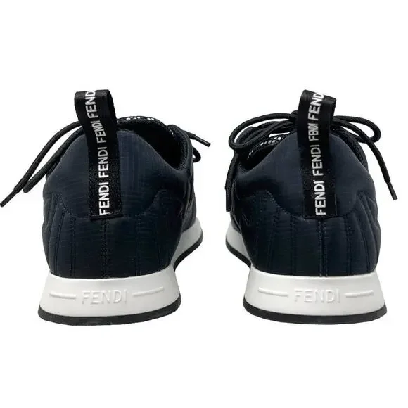 Fendi Trainers Navy Blue Quilted Nylon FFreedom‎ Logo White Sole Sneakers- 37.5